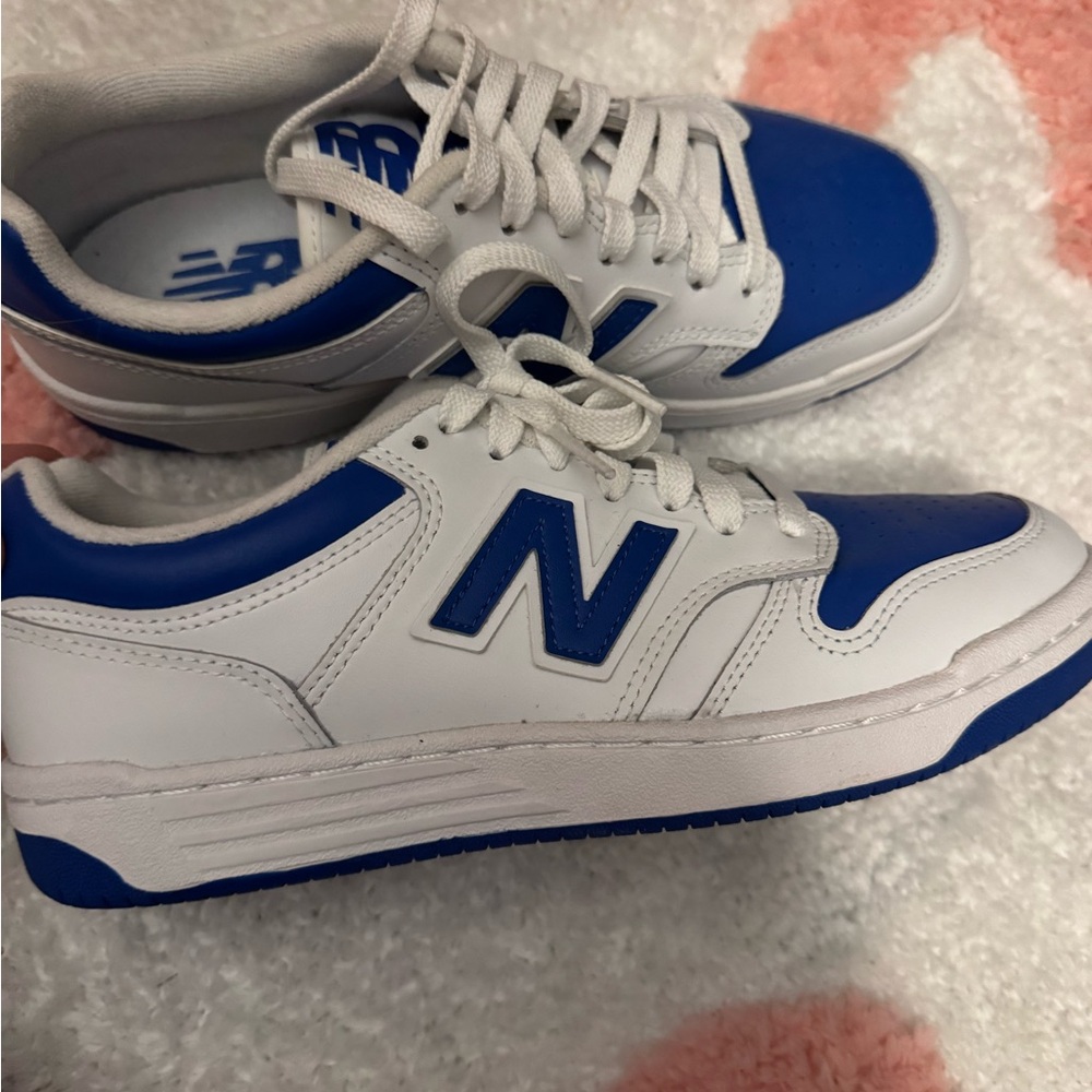 New Balance 480 White and Blue Sneakers